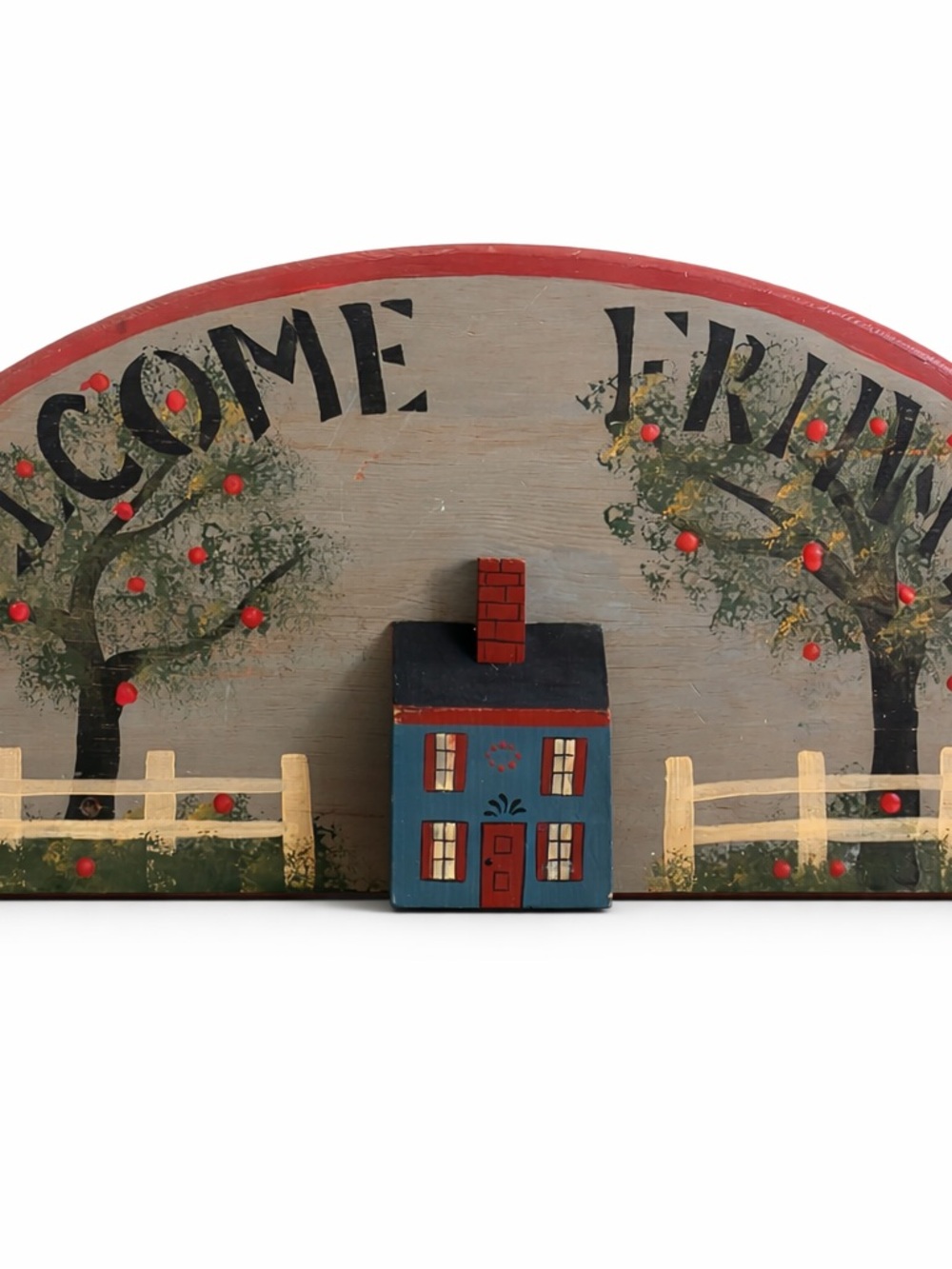 Primitive “Welcome Friends” Farmhouse Wall Decor| Folk Art Apple Orchard Sign